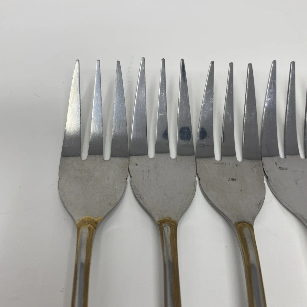 Set of 12 Hampton Silversmiths HSV198 Stainless Cocktail Seafood Forks Gold Trim